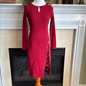 Elegant Red Dress with Gold Accents